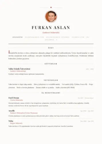 Endüstri Mühendisi CV Örnekleri cv indir